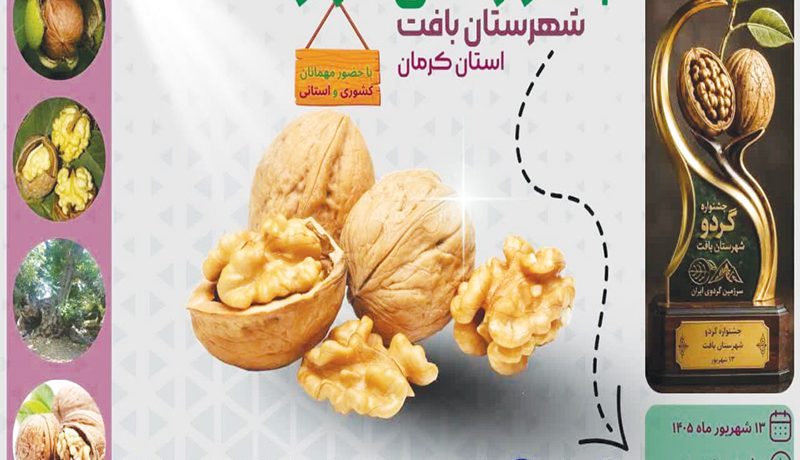 هفتمین جشنواره ملی گردو شهرستان بافت ۱۳ شهریور برگزار می‌شود